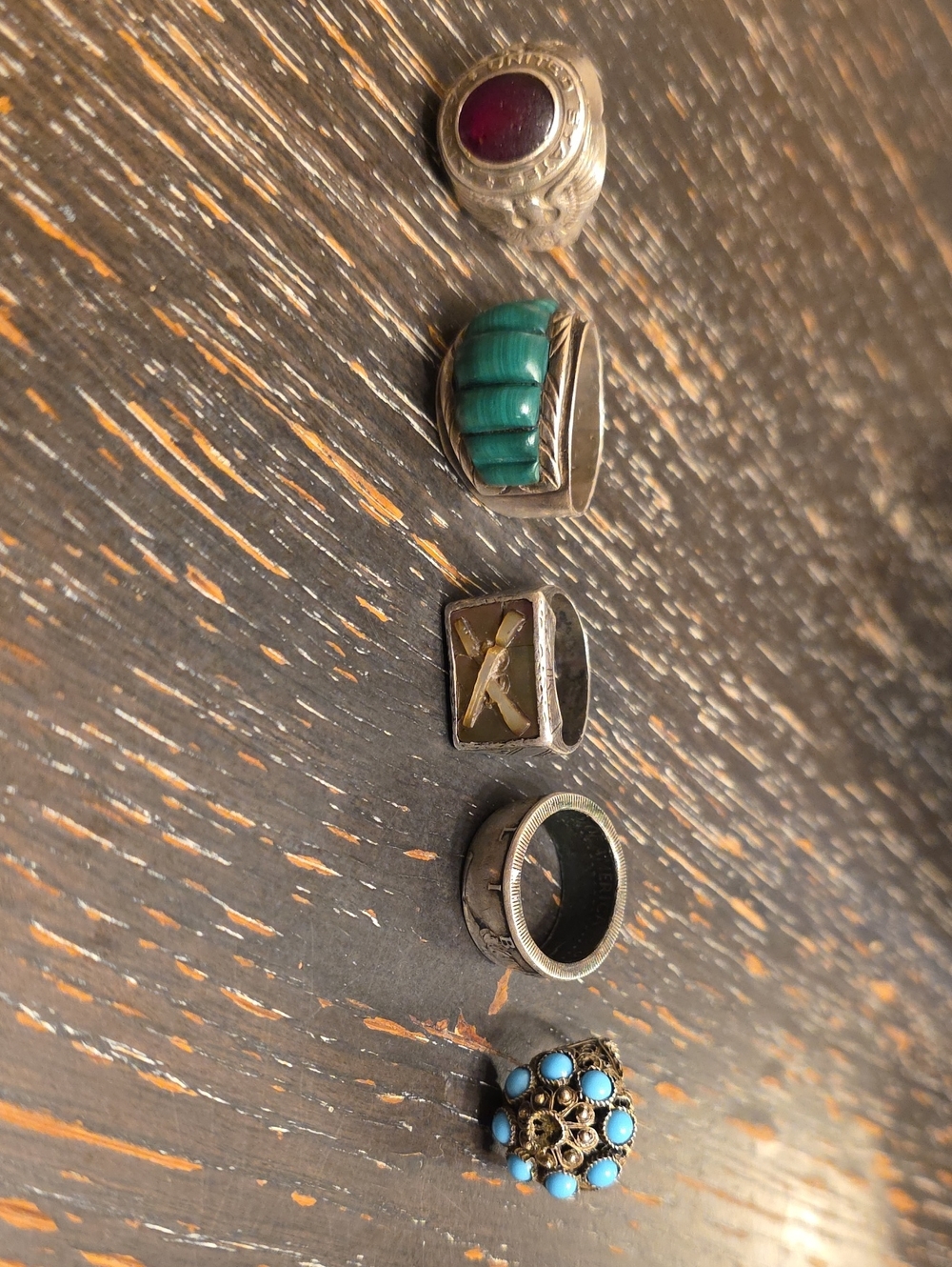 5 Antique Rings And The One With The Gun Is Made Outa Coin Silver Read Descri.